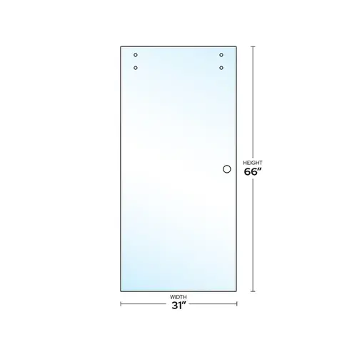 Crescent Series 3/8" Clear Tempered Sliding Shower Door Panel Glass with Finger Pull Cutout 31" W x 65-11/16" H Crescent Series 3/8" Clear Tempered Sliding Shower Door Panel Glass with Finger Pull Cutout 31" W x 65-11/16" H
