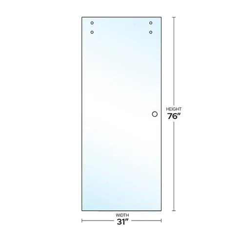 Crescent Series 3/8" Clear Tempered Sliding Shower Door Panel Glass with Finger Pull Cutout 31" W x 75-11/16" H Crescent Series 3/8" Clear Tempered Sliding Shower Door Panel Glass with Finger Pull Cutout 31" W x 75-11/16" H