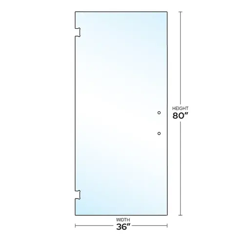 3/8" Clear Tempered Swing Shower Glass Panel with 8" CTC Pull Cutout for Vienna & Cologne Hinges 36" W x 79-9/16" H 3/8" Clear Tempered Swing Shower Glass Panel with 8" CTC Pull Cutout for Vienna & Cologne Hinges 36" W x 79-9/16" H