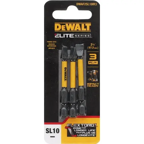 DEWALT Insert Bit, #10 Drive, Slotted Drive, 1/4 in Shank, Hex Shank, 2-1/4 in L, Steel DEWALT Insert Bit, #10 Drive, Slotted Drive, 1/4 in Shank, Hex Shank, 2-1/4 in L, Steel