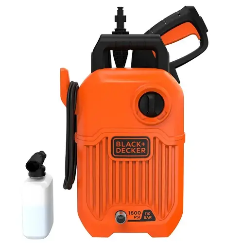 Black+Decker BEPW1600 Pressure Washer, 12 A, 220 V, 1600 psi Operating, 1.2 gpm, Turbo Nozzle, 20 ft L Hose Black+Decker BEPW1600 Pressure Washer, 12 A, 220 V, 1600 psi Operating, 1.2 gpm, Turbo Nozzle, 20 ft L Hose