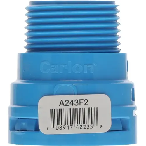 Carlon ENT Adapter, 1 in MPT x NPT, 1.74 in Dia, 1.91 in L, Polycarbonate, Blue Carlon ENT Adapter, 1 in MPT x NPT, 1.74 in Dia, 1.91 in L, Polycarbonate, Blue