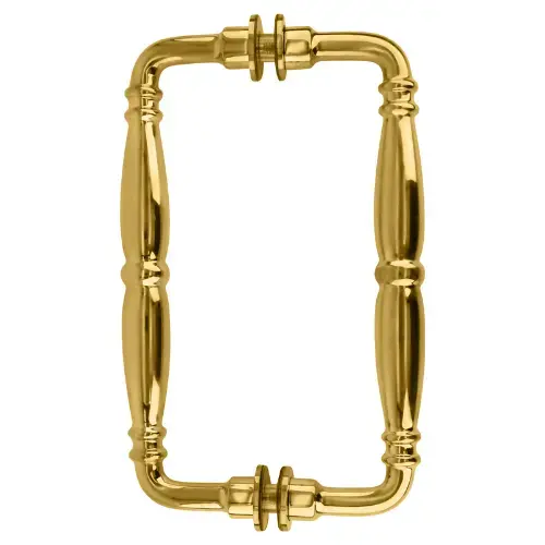 Unlacquered Brass 8" Victorian Style Back-To-Back Pull Handles, Solid Brass Material, 8" Center To Center, Unlacquered Brass Finish