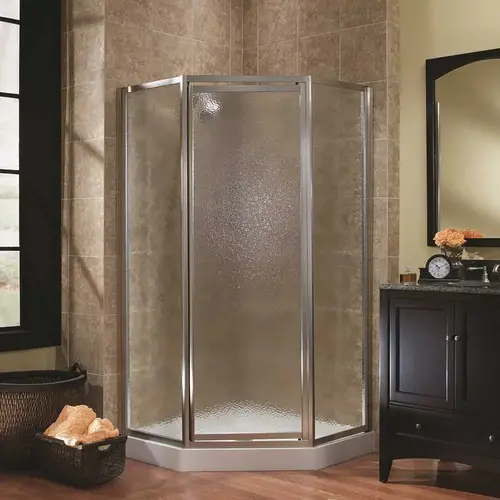 Tides 16-3/4 in. x 24 in. x 16-3/4 in. x 70 in. Framed Neo-Angle Shower Door in Brushed Nickel and Obscure Glass
