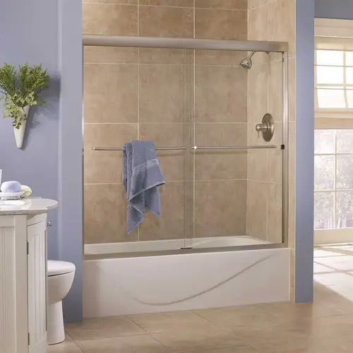 Cove 60 in. x 60 in. Semi-Framed Sliding Tub Door in Silver with 1/4 in. Clear Glass