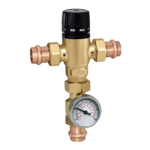 3 Way Thermostatic Mixing Valve 1" Press W/Gauge 85-150F 3 Way Thermostatic Mixing Valve 1" Press W/Gauge 85-150F