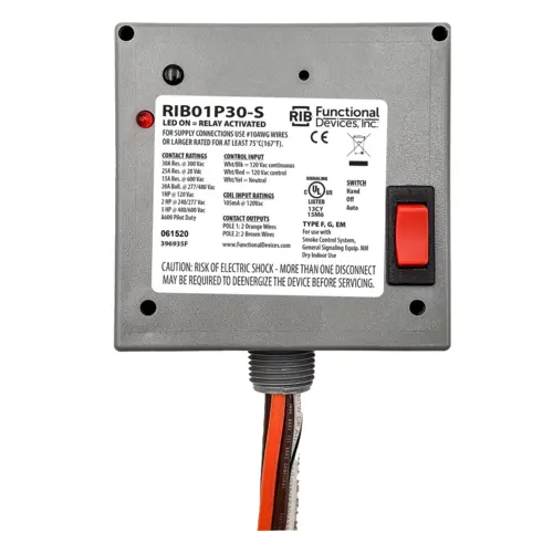 Enclosed Relay 30 Amp Dpst-n/o+coil Side Override with 120 Vac Coil Replaces Rib Enclosed Relay 30 Amp Dpst-n/o+coil Side Override with 120 Vac Coil Replaces Rib
