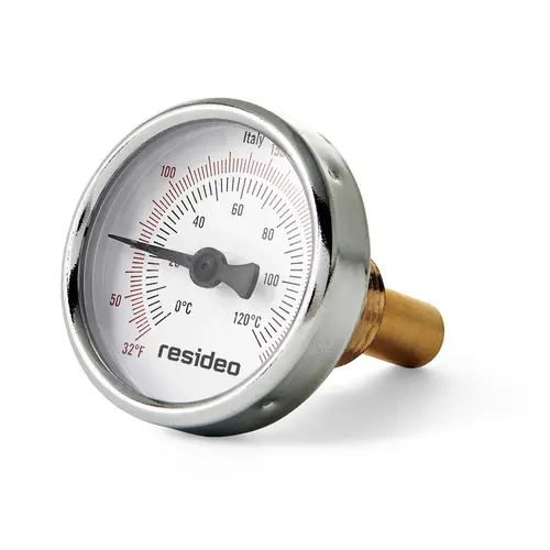 Thermometer With Well. 2-1/2" 32-250F Temp Range. Steel Case Brass Well. Thermometer With Well. 2-1/2" 32-250F Temp Range. Steel Case Brass Well.