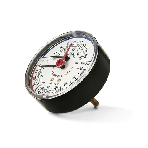 Tridicator Pressure & Temperature Gauge Short Probe 75 PSI Max 60-320F 1/4" NPT. Tridicator Pressure & Temperature Gauge Short Probe 75 PSI Max 60-320F 1/4" NPT.