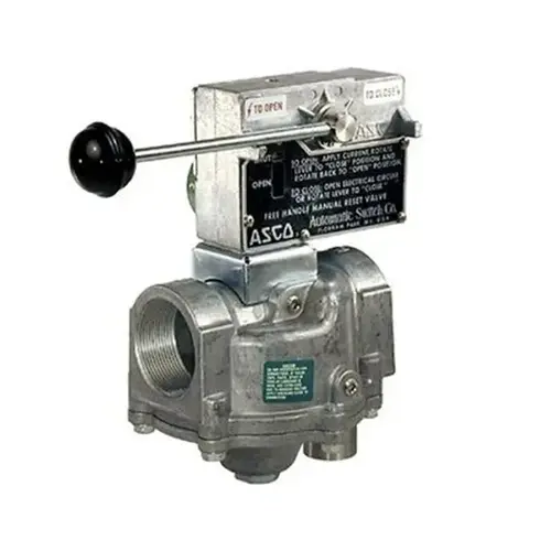 120/60 110/50 Vac 1-1/2" NPT. 2 Way N.C. Free Handle Manual Reset Gas Solenoid S 120/60 110/50 Vac 1-1/2" NPT. 2 Way N.C. Free Handle Manual Reset Gas Solenoid S
