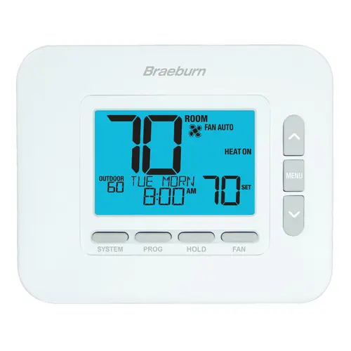 24V Braeburn Premier Series 7 Day 5-2 Day or Non-Programmable for Single Stage Conventional or Heat Pump up to 2 Stages Heat 1 Stage Cool with 4.4 sq in Display Auto Changeover Dry Contact and Optiona 24V Braeburn Premier Series 7 Day 5-2 Day or Non-Programmable for Single Stage Conventional or Heat Pump up to 2 Stages Heat 1 Stage Cool with 4.4 sq in Display Auto Changeover Dry Contact and Optiona