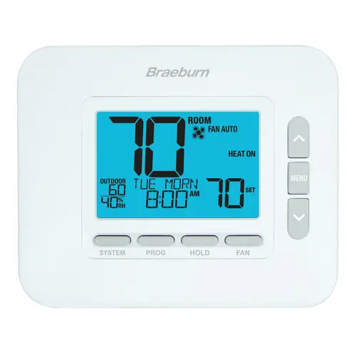 24V Braeburn Premier Series 7 Day 5-2 Day or Non-Programmable for Conventional up to 2 Stages of Heat and 2 Stages of Cool or Heat Pump up to 3 Stages of Heat and 2 Stages of Cool with 4.4 sq in Displ 24V Braeburn Premier Series 7 Day 5-2 Day or Non-Programmable for Conventional up to 2 Stages of Heat and 2 Stages of Cool or Heat Pump up to 3 Stages of Heat and 2 Stages of Cool with 4.4 sq in Displ