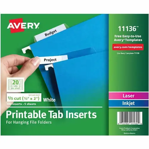Printable Tab Inserts For Hanging File Folders - pack of 100 Printable Tab Inserts For Hanging File Folders - pack of 100