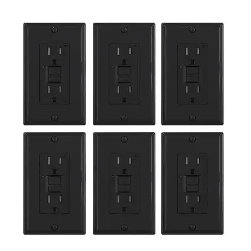 15 Amp Gfci With Wall Plate, Tamper Resistant, Black - pack of 6 15 Amp Gfci With Wall Plate, Tamper Resistant, Black - pack of 6
