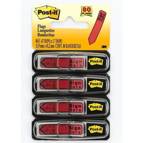 Red "Sign Here" Arrow Message Flags 1/2" X 1-7/10" - pack of 4 Red "Sign Here" Arrow Message Flags 1/2" X 1-7/10" - pack of 4