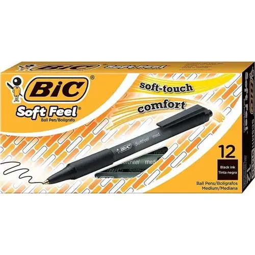 Soft Feel 1.0 Mm Black Medium Retractable Ballpoint Pen - pack of 12 Soft Feel 1.0 Mm Black Medium Retractable Ballpoint Pen - pack of 12
