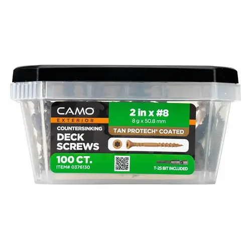 Camo Deck Screw, #8 Thread, 2 in L, Coarse Thread, Countersink Head, Star Drive, Type 17 Slash Point, 100 - pack of 100 Camo Deck Screw, #8 Thread, 2 in L, Coarse Thread, Countersink Head, Star Drive, Type 17 Slash Point, 100 - pack of 100