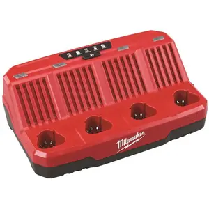 Milwaukee 48-59-1204 M12 12-Volt Lithium-Ion 4-Port Sequential Battery Charger Red