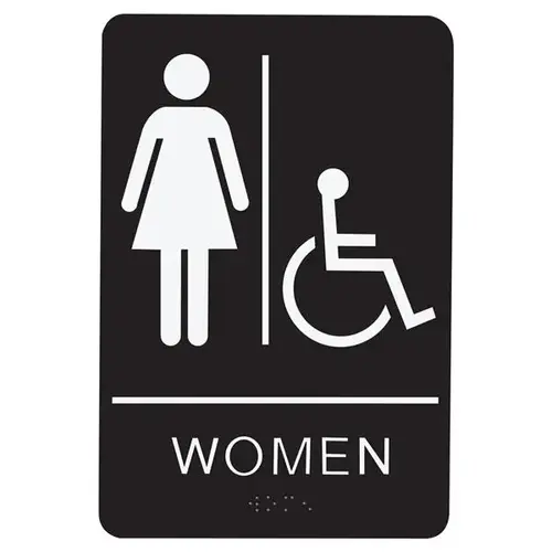 SIGN RESTROOM WOMEN HANDICAP - BRAILLE - BLACK ACRYLIC SIGN RESTROOM WOMEN HANDICAP - BRAILLE - BLACK ACRYLIC