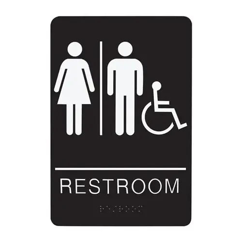 SIGN RESTROOM UNISEX HANDICAP - BRAILLE - BLACK ACRYLIC SIGN RESTROOM UNISEX HANDICAP - BRAILLE - BLACK ACRYLIC