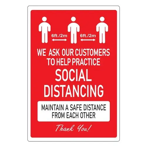 SIGN SOCIAL DISTANCING - RED AND WHITE 6" X 9" SIGN SOCIAL DISTANCING - RED AND WHITE 6" X 9"