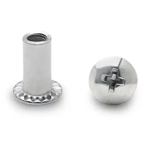 100 PACK (9723) BARREL NUT PHILLIPS 10-24 X 1/2" STEEL/CHROME 100 PACK (9723) BARREL NUT PHILLIPS 10-24 X 1/2" STEEL/CHROME