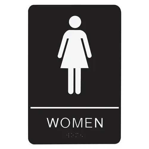 SIGN RESTROOM WOMEN - BRAILLE - BLACK ACRYLIC SIGN RESTROOM WOMEN - BRAILLE - BLACK ACRYLIC