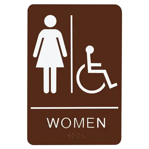 SIGN RESTROOM WOMEN HANDICAP - BRAILLE - BROWN ACRYLIC SIGN RESTROOM WOMEN HANDICAP - BRAILLE - BROWN ACRYLIC