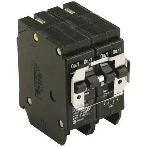 BR 1-30 Amp 2 Pole and 1-40 Amp 2 Pole BQC (Common Trip) Quad Circuit Breaker Black