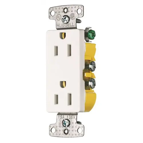Straight Blade Duplex Receptacle: NEMA 5-15R, 15 Amps, Grounded White