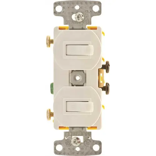 Combination Wall Switch & Receptacles; Combination Switch/Receptacle Type: Toggle Switch ; Color: White ; Number of Outlets: 0 ; Number of Switches: 2 ; Number of Lights: 0 ; NEMA Configuration: NonNEMA Combination Wall Switch & Receptacles; Combination Switch/Receptacle Type: Toggle Switch ; Color: White ; Number of Outlets: 0 ; Number of Switches: 2 ; Number of Lights: 0 ; NEMA Configuration: NonNEMA