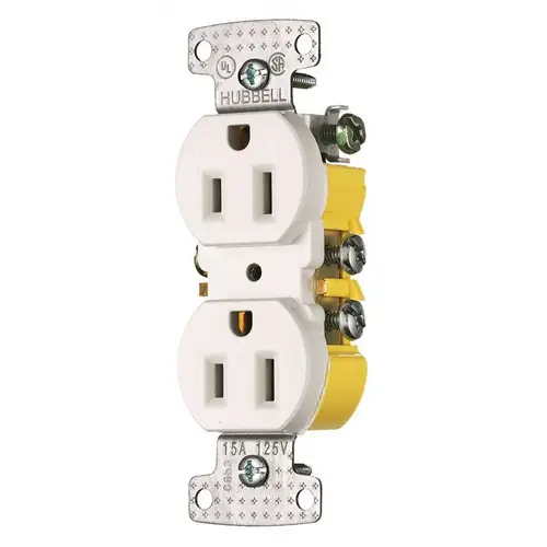 Straight Blade Duplex Receptacle: NEMA 5-15R, 15 Amps, Grounded White