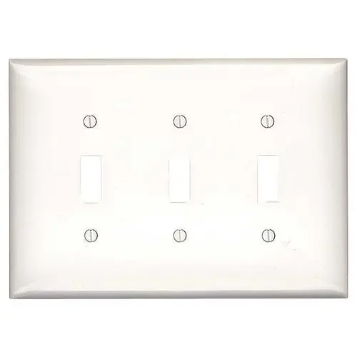 3-Gang Smooth Plastic Mid-Way Toggle Switch Wall Plate, White