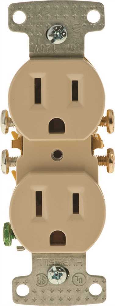 HUBBELL WIRING RR15I Straight Blade Duplex Receptacle: NEMA 5-15R, 15 Amps, Grounded Ivory