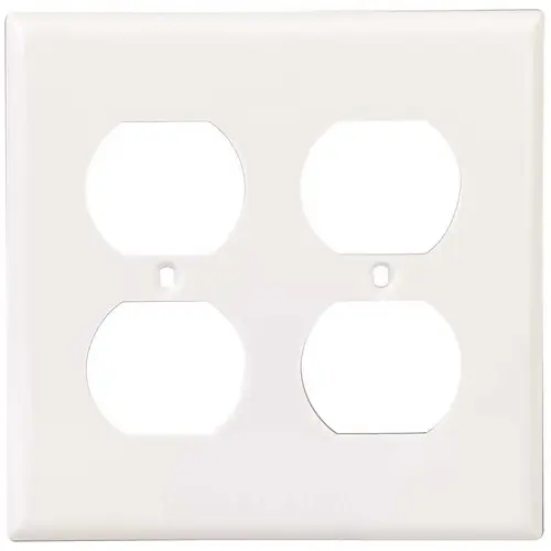 2-Gang Duplex Outlet Wall Plate Plastic White 2-Gang Duplex Outlet Wall Plate Plastic White