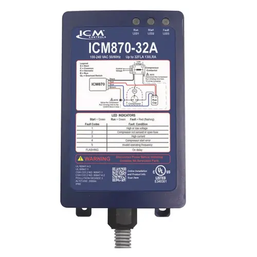 120/240VAC Soft Start With Built In Start Capacitor In Sealed IP65 Enclosure; Over/Under Voltage Monitoring Over Current Protection; Current output: 32A Nominal 120/240VAC Soft Start With Built In Start Capacitor In Sealed IP65 Enclosure; Over/Under Voltage Monitoring Over Current Protection; Current output: 32A Nominal