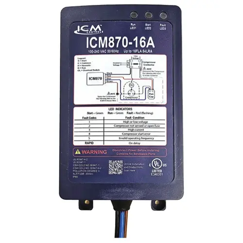 120/240VAC Soft Start With Built In Start Sapacitor In Sealed IP65 Enclosure; Over/Under Voltage Monitoring Over Current Protection; Current output: 16A Nominal 120/240VAC Soft Start With Built In Start Sapacitor In Sealed IP65 Enclosure; Over/Under Voltage Monitoring Over Current Protection; Current output: 16A Nominal