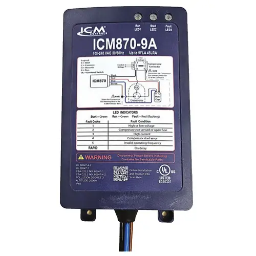 120/240VAC Soft Start With Built In Start Capacitor In Sealed IP65 Enclosure; Over/Under Voltage Monitoring Over Current Protection; Current output: 9A Nominal 120/240VAC Soft Start With Built In Start Capacitor In Sealed IP65 Enclosure; Over/Under Voltage Monitoring Over Current Protection; Current output: 9A Nominal