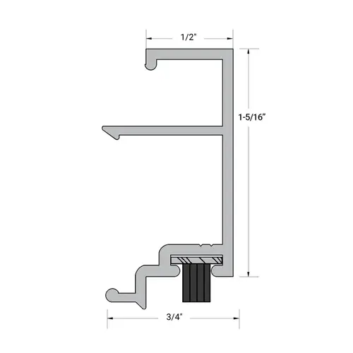 Aluminum 1-3/4" x 4-1/2" Snap In Door Stop with Door Pile 24 ft-1 SL - Clear Anodized