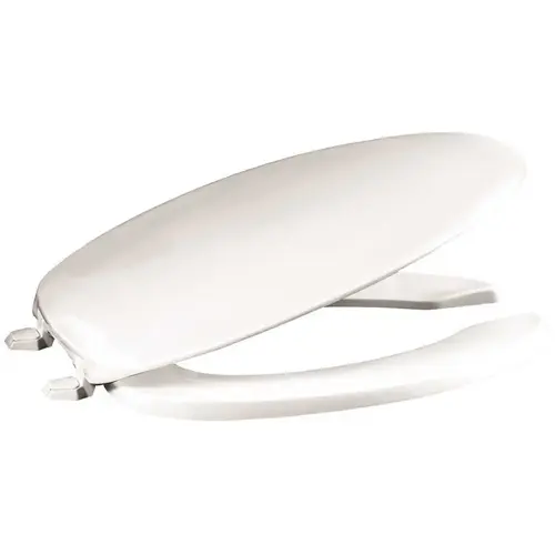 OPEN FRONT ELONGATED PLASTIC TOILET SEAT WITH LID, WHITE OPEN FRONT ELONGATED PLASTIC TOILET SEAT WITH LID, WHITE