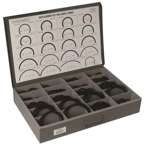 ASSORTED O-RING KIT, SIZES 1-7/8 TO 5-7/8 IN., IN STORAGE BOX ASSORTED O-RING KIT, SIZES 1-7/8 TO 5-7/8 IN., IN STORAGE BOX