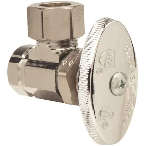 3/8 in. FIP Inlet x 1/2 in. O.D. Compression Outlet Brass Multi-Turn Angle Stop with Brass Stem Chrome 3/8 in. FIP Inlet x 1/2 in. O.D. Compression Outlet Brass Multi-Turn Angle Stop with Brass Stem Chrome