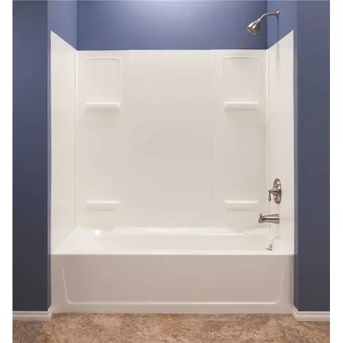 Durawall 30 in. x 60 in. x 55 in. Easy Up Adhesive Alcove Tub Surround in White Durawall 30 in. x 60 in. x 55 in. Easy Up Adhesive Alcove Tub Surround in White