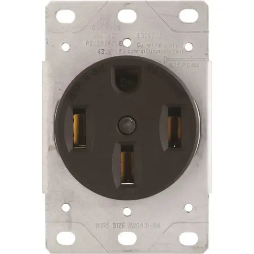 NEMA 14-50R 125/250-Volt 50 Amp 4-Wire 3-Pole Flush Mount Range Receptacle Straight Blade, Black NEMA 14-50R 125/250-Volt 50 Amp 4-Wire 3-Pole Flush Mount Range Receptacle Straight Blade, Black