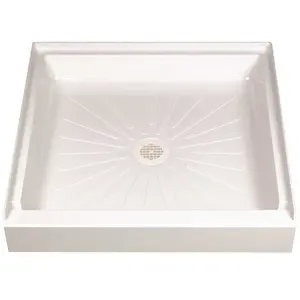DURABASE 3232M Shower Base, 32 in L, 32 in W, 5-1/2 in H, Fiberglass, White