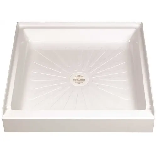 Shower Base, 32 in L, 32 in W, 5-1/2 in H, Fiberglass, White
