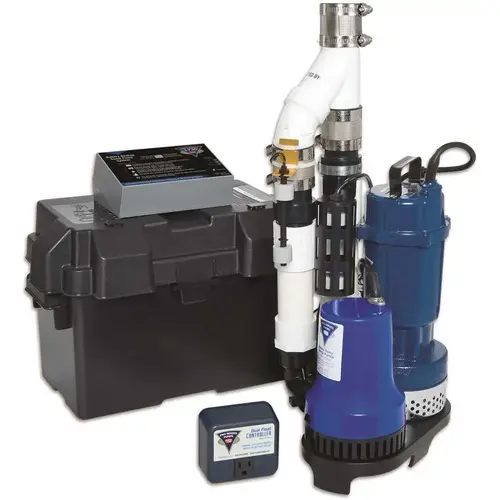 Pro Series Pumps 1/3 HP Primary and PHCC-1850 Battery Backup Sump Pump System Blue