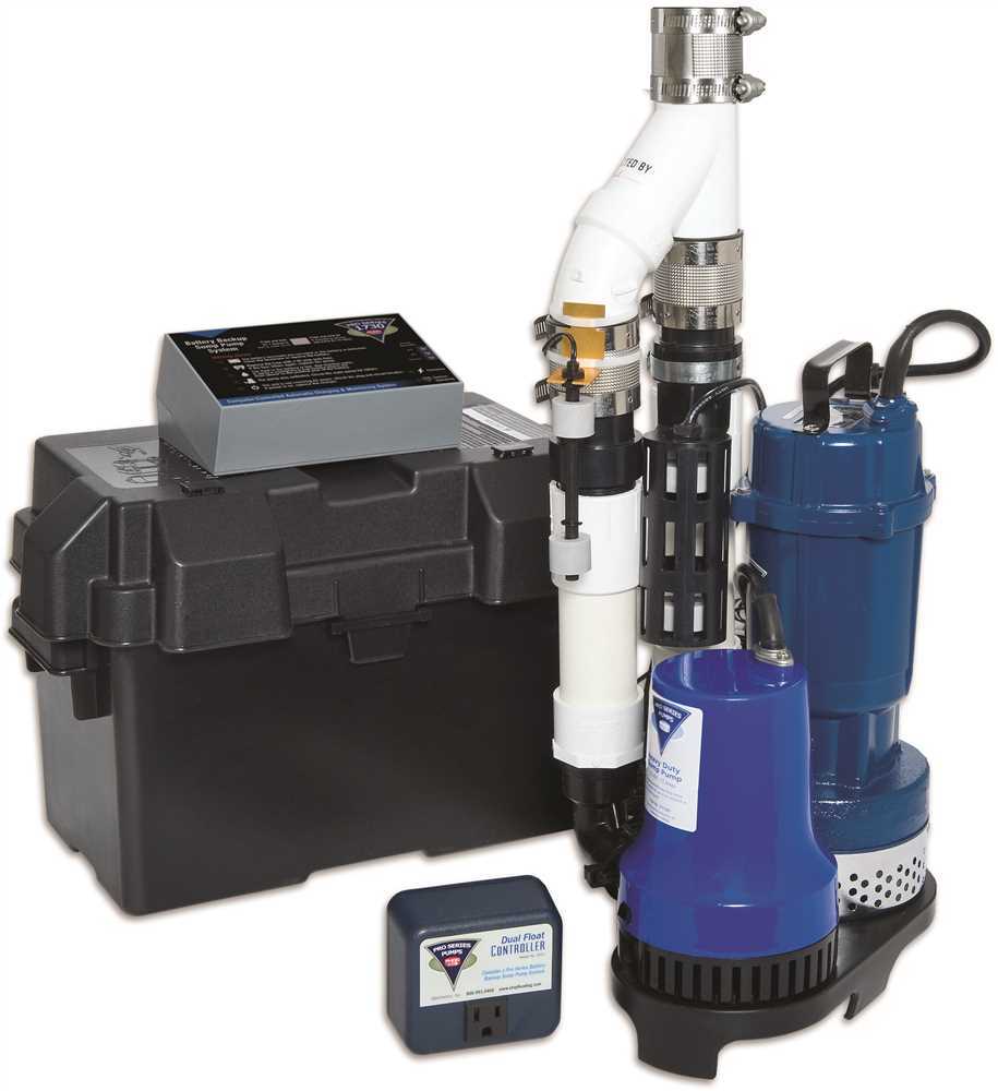 Pro Series Pumps PS-C22 Pro Series Pumps 1/3 HP Primary and PHCC-1850 Battery Backup Sump Pump System Blue