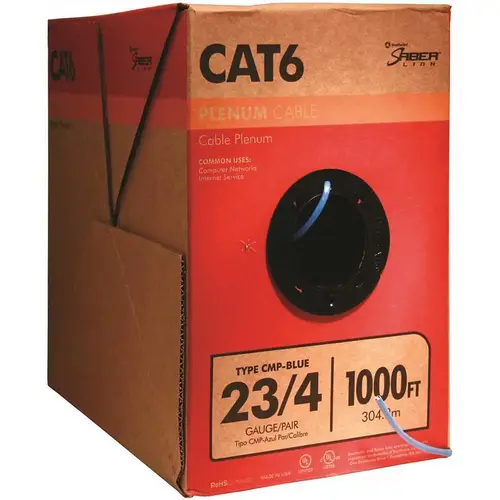 1,000 ft. Blue 23/4 Solid CU CAT6 CMP (Plenum) Data Cable 1,000 ft. Blue 23/4 Solid CU CAT6 CMP (Plenum) Data Cable