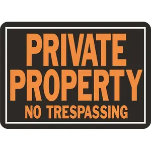 Hy-Ko 848 10 in. x 14 in. Aluminum Private Property No Trespassing Sign black and orange